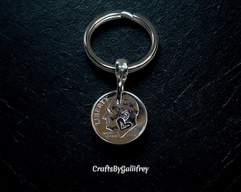 10th Anniversary Heart Dime Keychain - Pick the Year: Personalized 10 Year & Milestone Gifts