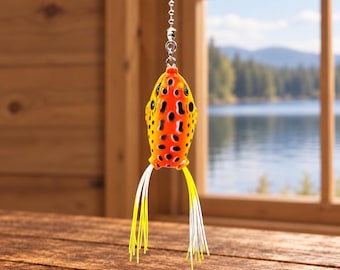 Frog Fishing Lure Light Pull • Unique Cabin Decor • Fisherman Gift • Rustic Lake House Accessory