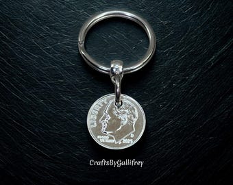 10th Anniversary Dime Keychain - Pick the Year: Personalized 10 Year & Milestone Gift