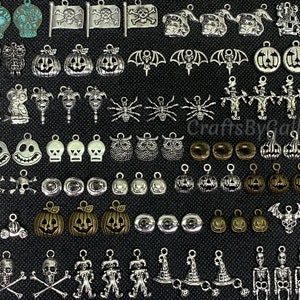 Halloween Charms 50 Assorted or 25 Matching Pairs | Jewelry & Craft Making Supplies | Spooky Creepy Gothic Charms for Making Jewelry