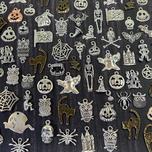50 Assorted Halloween Charms - Bulk Mix Grab Bag for Jewelry Making and Crafts