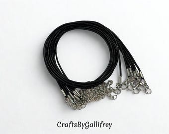 6 Black Wax Cord Necklaces with Clasp for Making Jewelry & Crafts