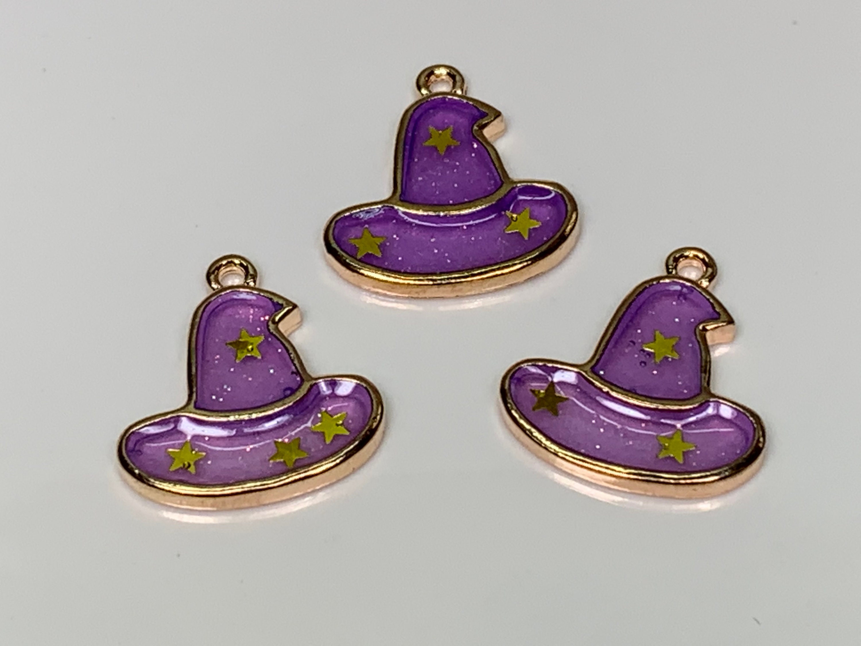 5 Witch Hat Charms Purple Witch's Hat Enamel Charms With Etsy