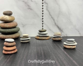 Stacked Beach Stone Light Pull | Coastal Rock Cairn Ceiling Fan Chain Pull