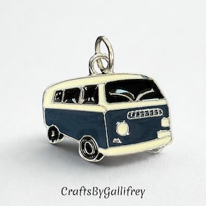 6 Retro Camper Van Enamel Charms | Jewelry Making Supplies | Hippie Van Charms with Jump Rings