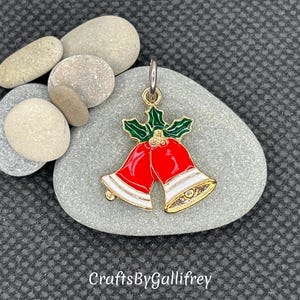 Christmas Bell Enamel Charms with Jump Rings: Jewelry & Craft Supplies - Set of 6