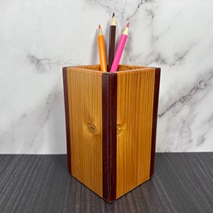 Padauk & Pine Pencil Holder - Handmade in North Texas | Wooden Desk Organizer | Rustic Office Decor | Pen and Pencil Storage