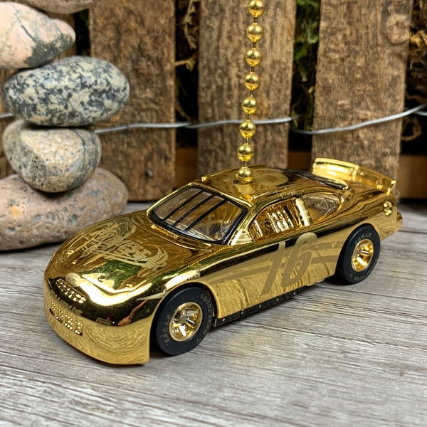 New 24K Gold Plated Race Car Ceiling Fan Pull | #16 Racing Champions Light Pull | Race Car Decor for Kids Rooms