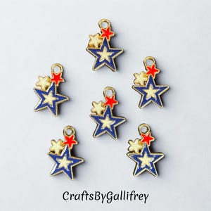 4th of July Star Charms for Making Jewelry | Red White & Blue Enamel Charms for Crafts | USA Charms with Jump Rings