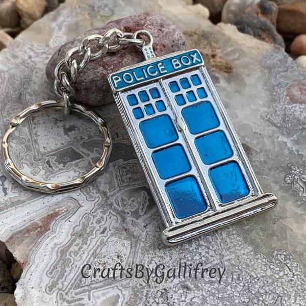 Blue & Silver Tardis Doctor Who Inspired Keychain | Police Box Keychain | Whovian Gifts