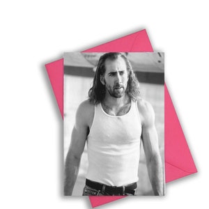 Nicolas Nic Cage Long Hair Con Air Black & White Lustige Grußkarte Geburtstag Weihnachten Xmas Valentine Vater Muttertag Praktischer Witz