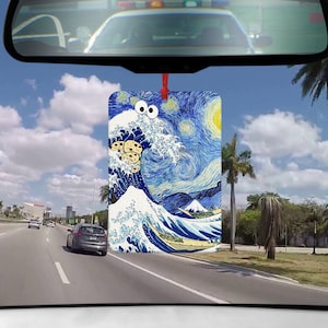 Van Gogh Starry Night Biscuit Cartoon Great Wave Artist Painting Artwork Air Freshener Pendant For Rear View Mirror Unique