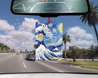 Van Gogh Starry Night Biscuit Cartoon Great Wave Artist Painting Artwork Air Freshener Pendant For Rear View Mirror Unique