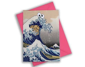 The Great Wave off Kanagawa Biscuit Cartoon Asian Art Funny Greeting Card Birthday Christmas Xmas Valentine Father Mother Day Practical Joke