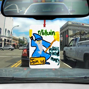 Bitcoin Reddit Subreddit Gruppe Lustige Hand gezeichnete Krypto Währung Magisches Geld Auto Lufterfrischer Anhänger Für Rückspiegel Einzigartiges Geschenk
