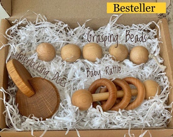 Esencial Montessori bebé enclavamiento discos Montessori juguetes para bebés juguetes de madera juguete Montessori madera juguete bebé ducha regalo Conjunto de regalos