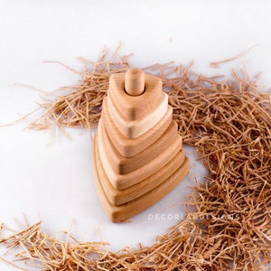 Wooden Ring Stacker Montessori Inspired Eco-Friendly Wooden Stacking Pyramid Montessori toys Toddler wooden toys Natural Wooden Toy
