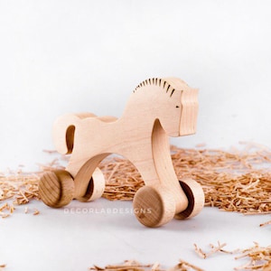Horse Push Toy Organic Wooden Baby Toy Toddler Toy Natural Learning Toy Montessori Toy Waldorf and Montessori Animal Toy