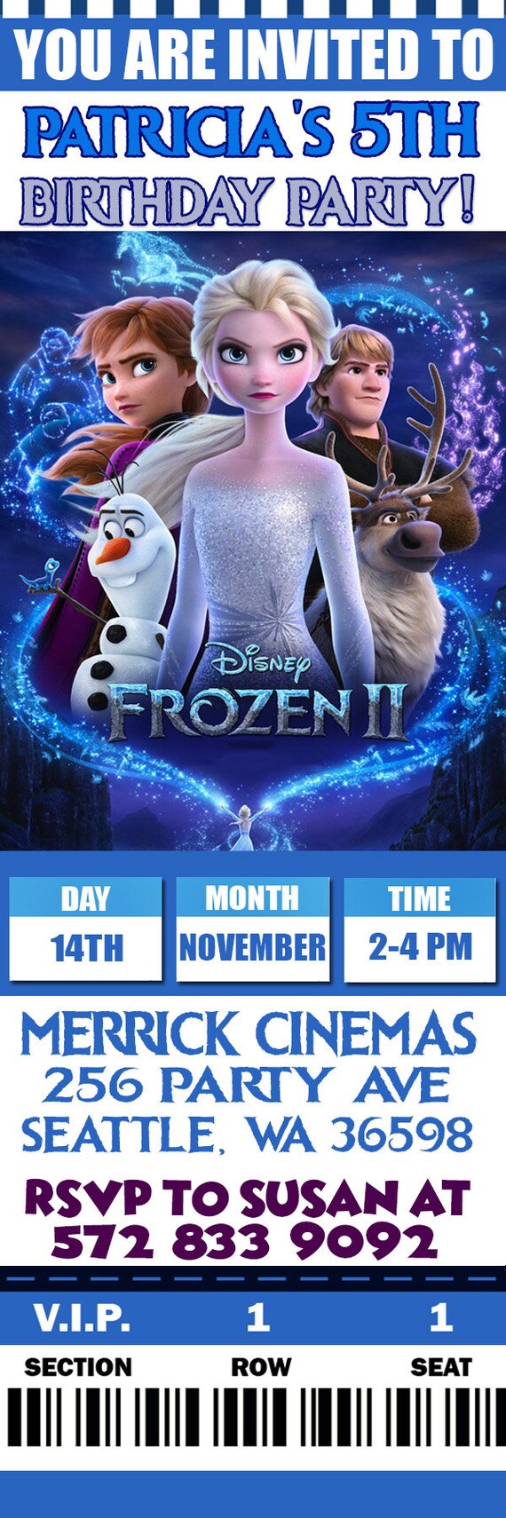 Frozen 2 Birthday Invitations Frozen 2 Movie Ticket Etsy