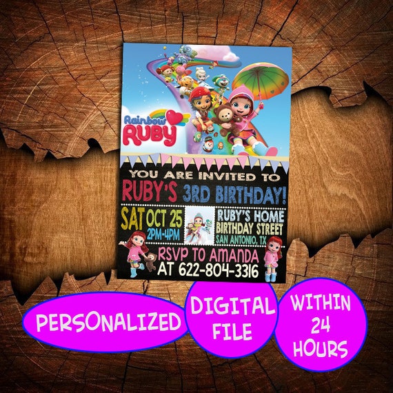 Rainbow Ruby And Her Bear Birthday Invitations Rainbow Ruby Etsy