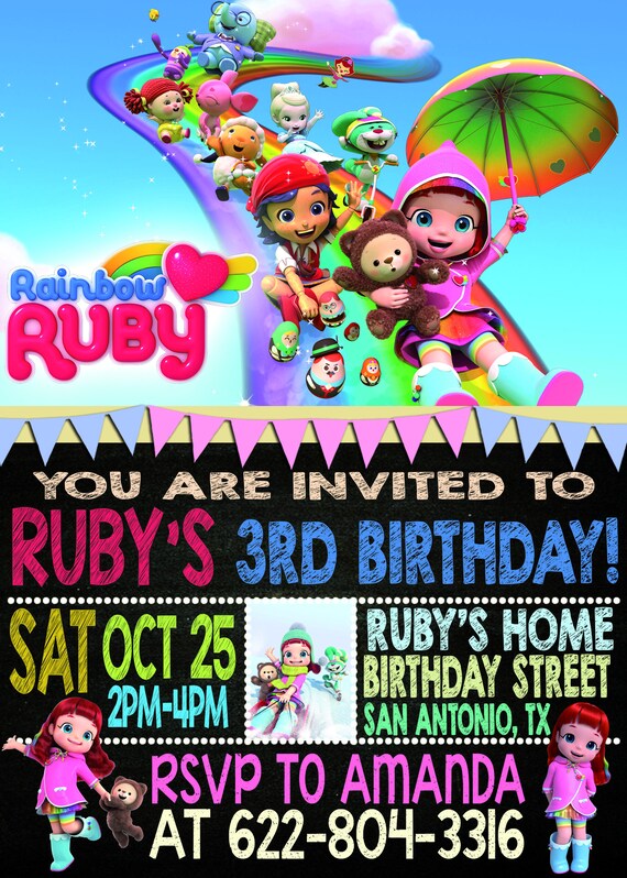 Rainbow Ruby And Her Bear Birthday Invitations Rainbow Ruby Etsy
