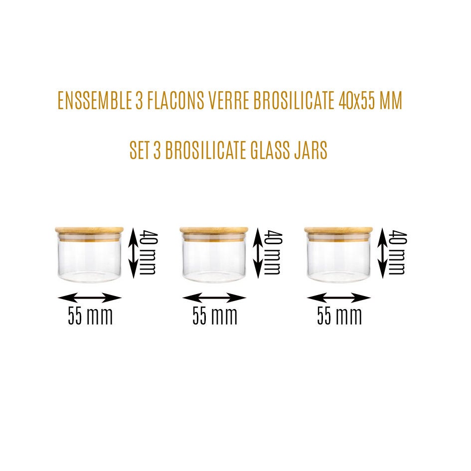 Ensemble 3 Flacons en Verre avec Couvercle Bambou 40x55 mm 50 Ml 1, 7 Fl Oz - Set Jar Glass With mm