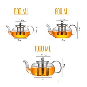 Théière en verre soufflé et filtre en acier inoxydable 600 ml 21 floz/ 800 ml 28 floz/ 1000 ml 33,8 floz. Idée cadeau fête des mères Gift i image 3