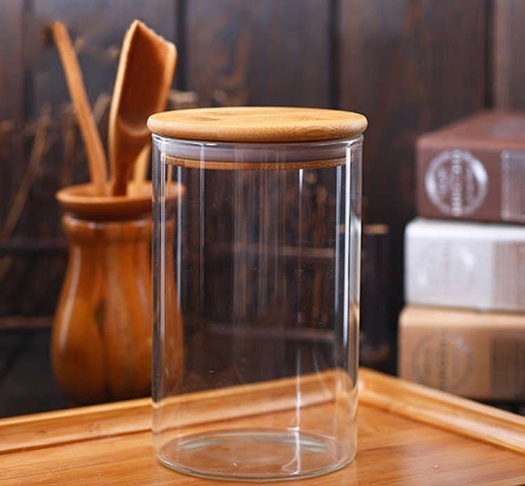 Flacon en Verre avec Couvercle Bambou 100x55 mm 200 Ml 6, 75 Fl Oz - Glass Jar Glass With Bamboo Lid