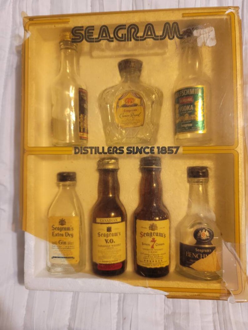 Vintage Box Set of 7 Seagrams Miniature Liquor Bottles Etsy