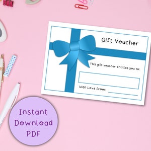 Blue Gift Voucher Coupon Printable Digital Download PDF