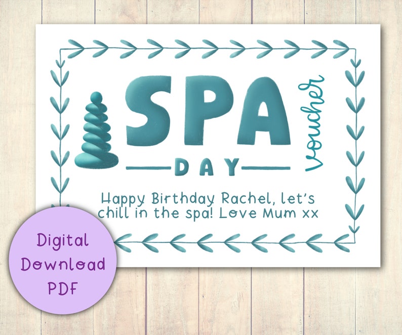 Spa Day Gift Voucher Coupon Printable Digital Download PDF Etsy