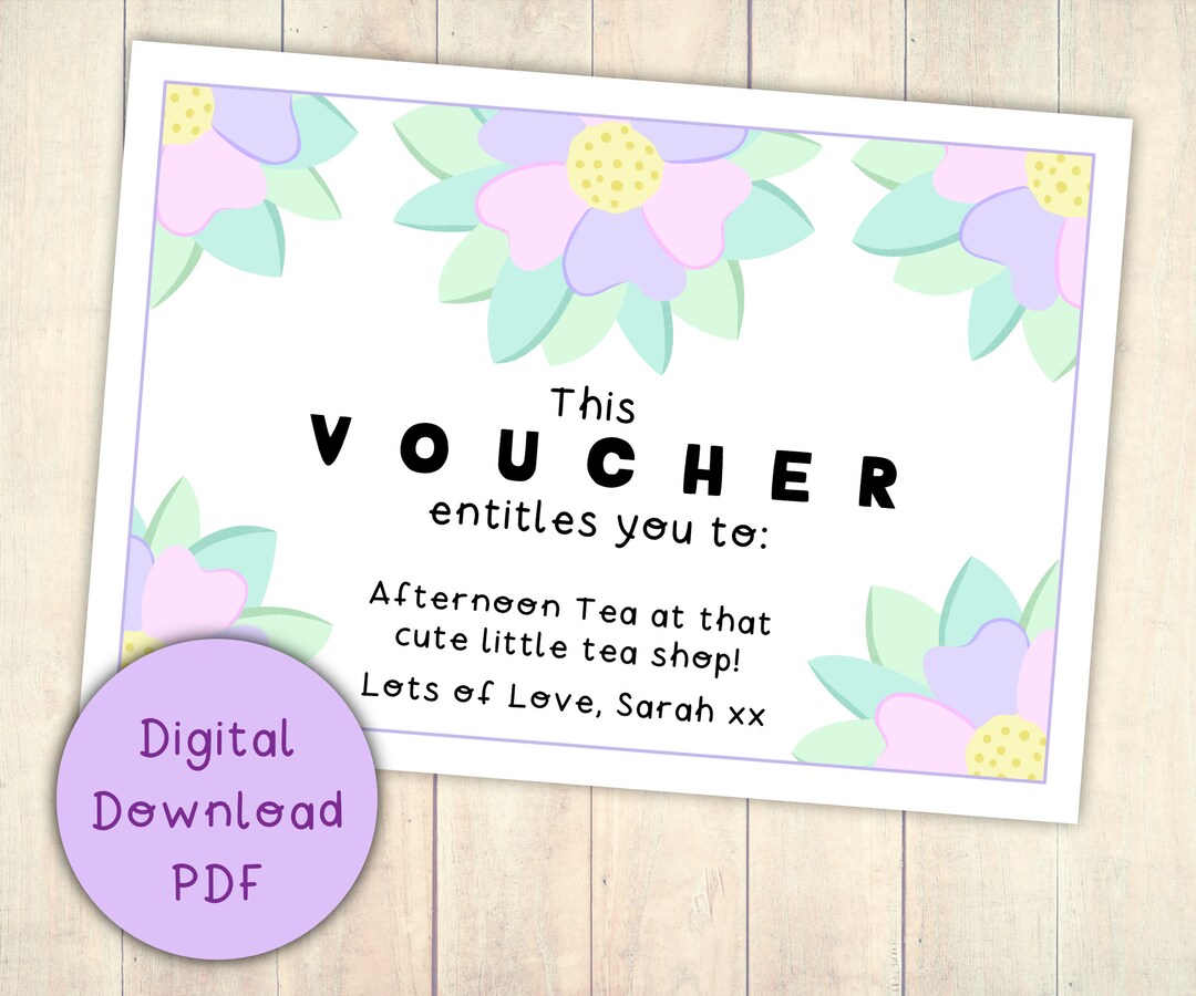 Flower Gift Voucher Coupon Printable Digital Download PDF / Female Last