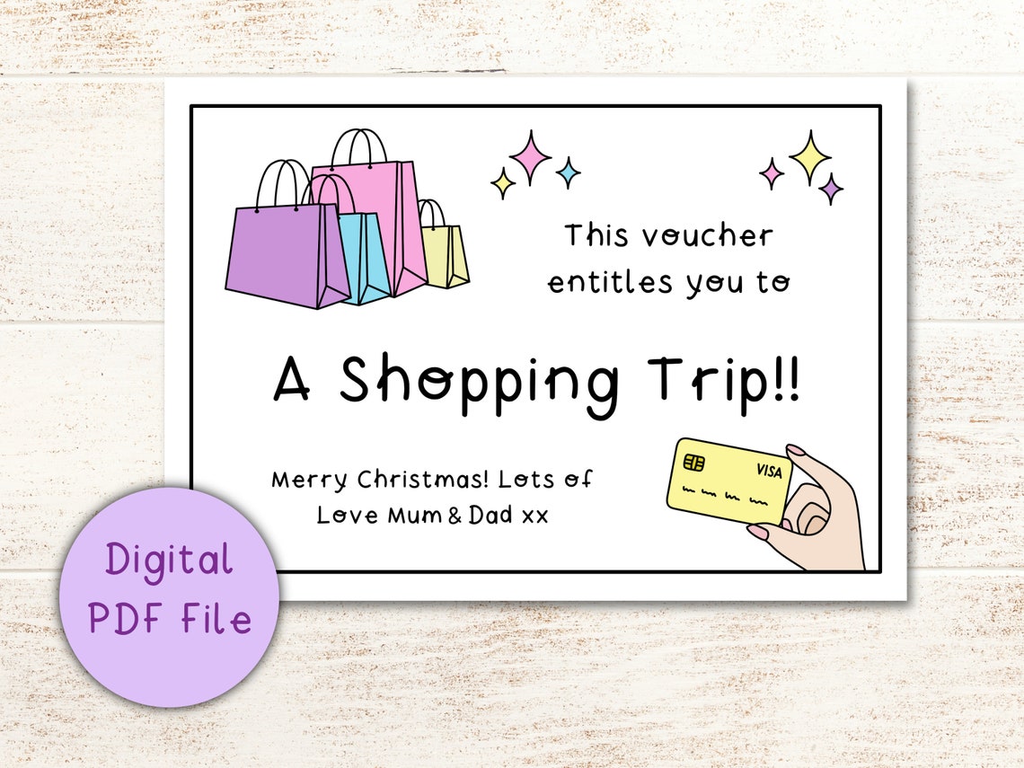 Shopping Trip Gift Voucher Coupon Printable Digital Download - Etsy UK