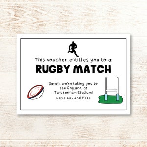 Rugby Match Voucher Printable PDF Coupon  / Last Minute Gift / Friend Birthday Gift Idea