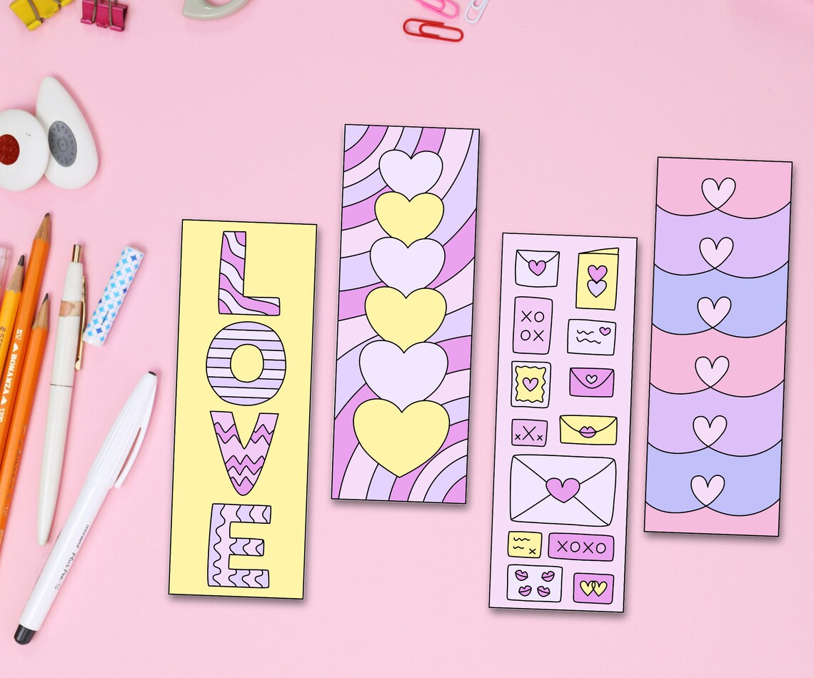 Printable Love Colouring Bookmark Template / Valentines - Etsy Ireland