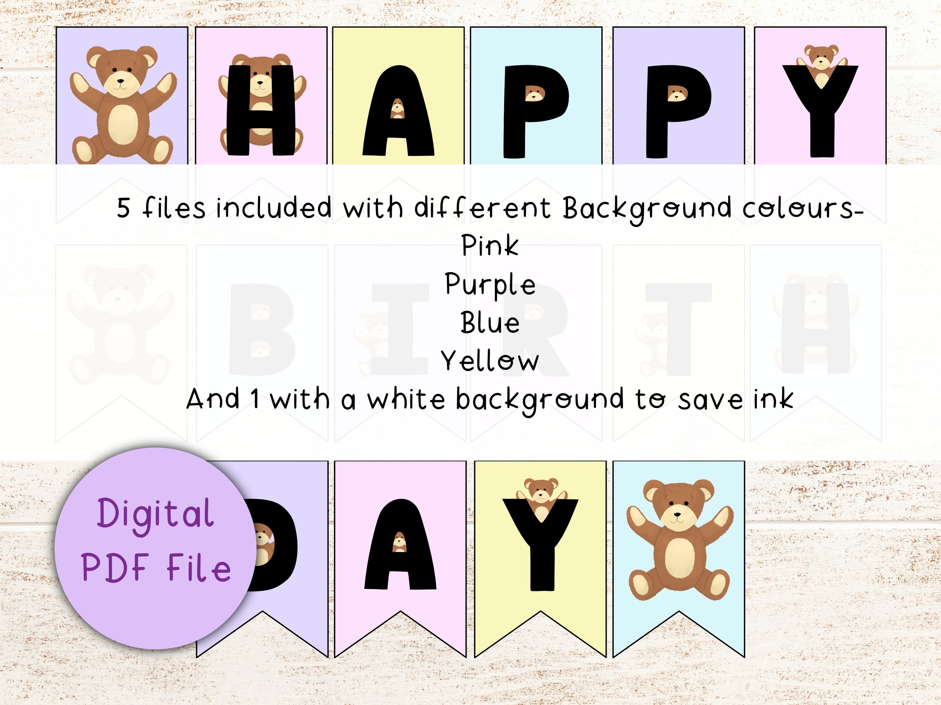 Printable Teddy Bear Happy Birthday Bunting / Bear Banner - Etsy