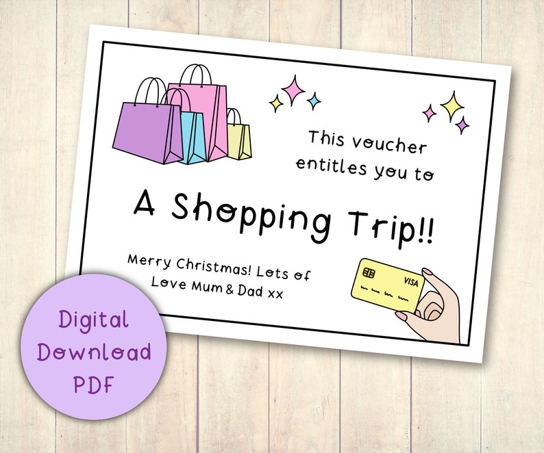 Shopping Trip Gift Voucher Coupon Printable Digital Download Etsy