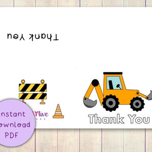 Carte de remerciement de construction imprimable / carte de coloriage pour enfants / modèle de remerciement Digger de téléchargement instantané
