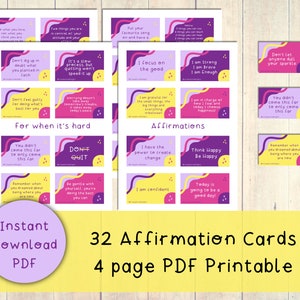 Carte di affermazione motivazionali stampabili / Carte di momenti consapevoli di cura di sé / Carte di citazione positiva sulla salute mentale / File PDF con download istantaneo