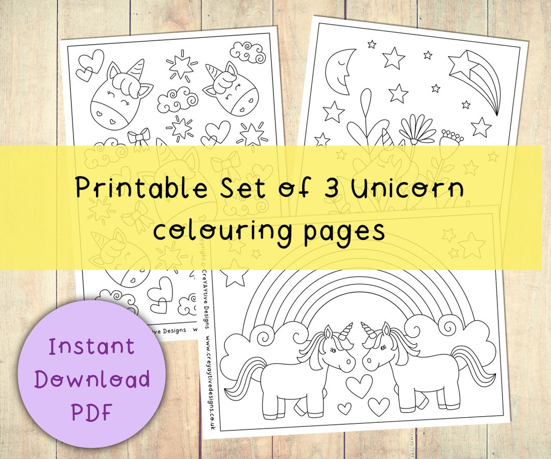 Printable Unicorn Colouring Pages / Set of 3 PDF / Instant Download ...