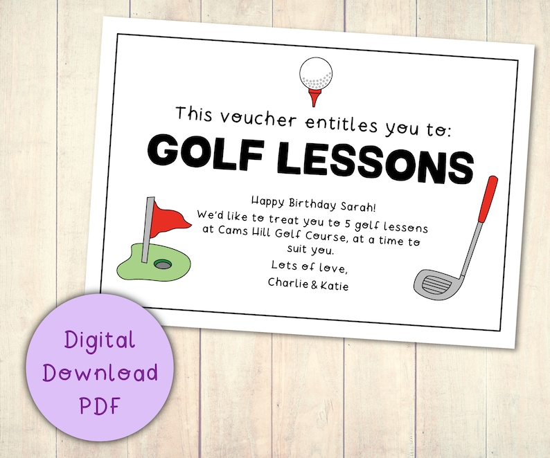 Golf Day Gift Voucher Coupon Printable Digital Download PDF / Last