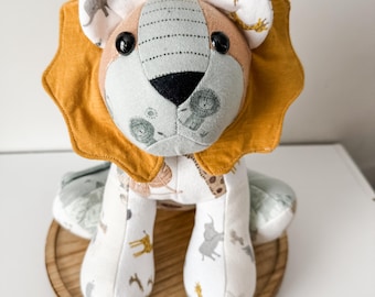 Lion Made from Baby Clothes or Loved One's Clothing | Keepsake Lion | Memorial Gift | Custom Clothing Keepsake