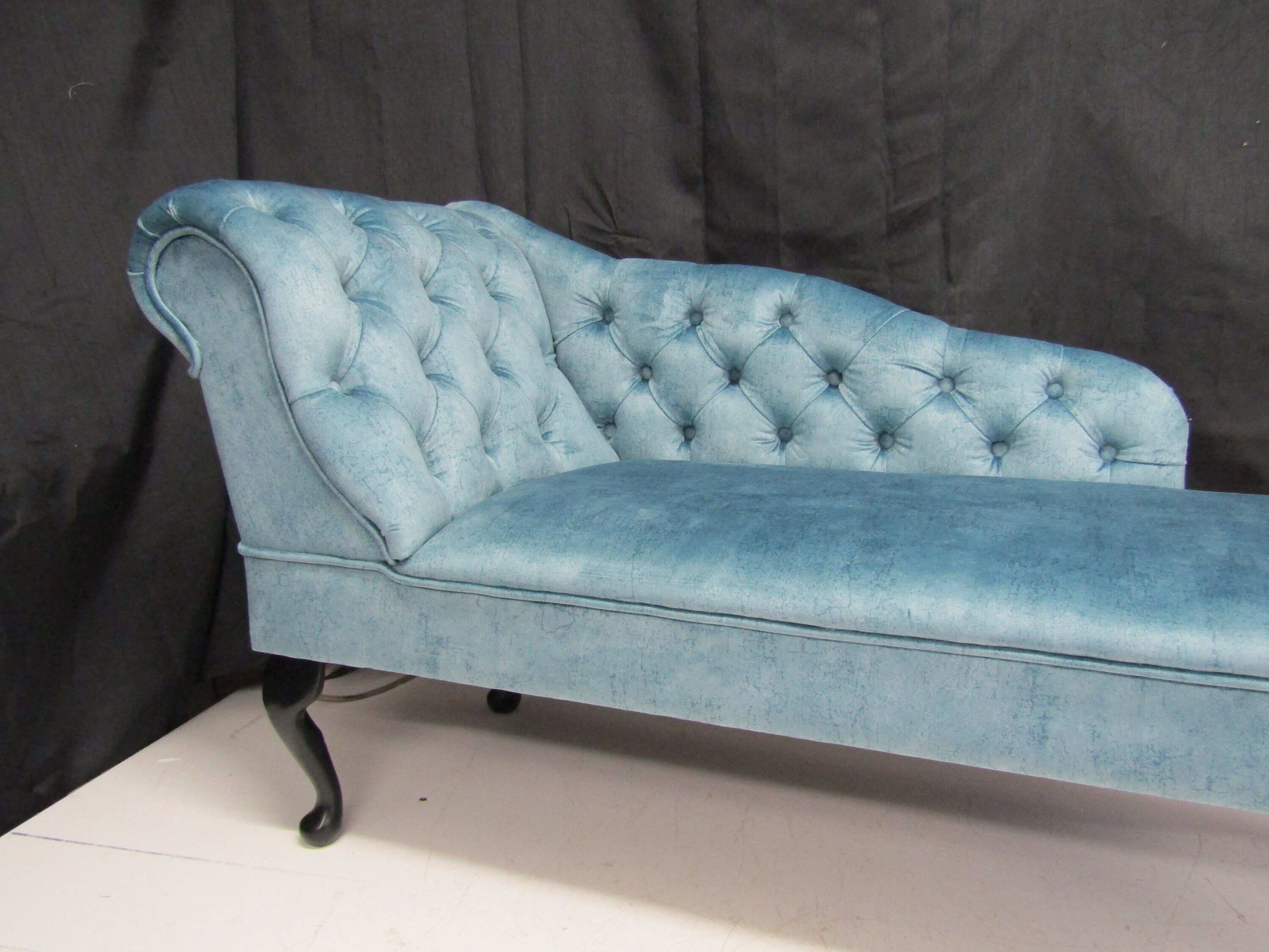 Chaise Longue in a Peacock Blue Velvet Buttoned  Etsy