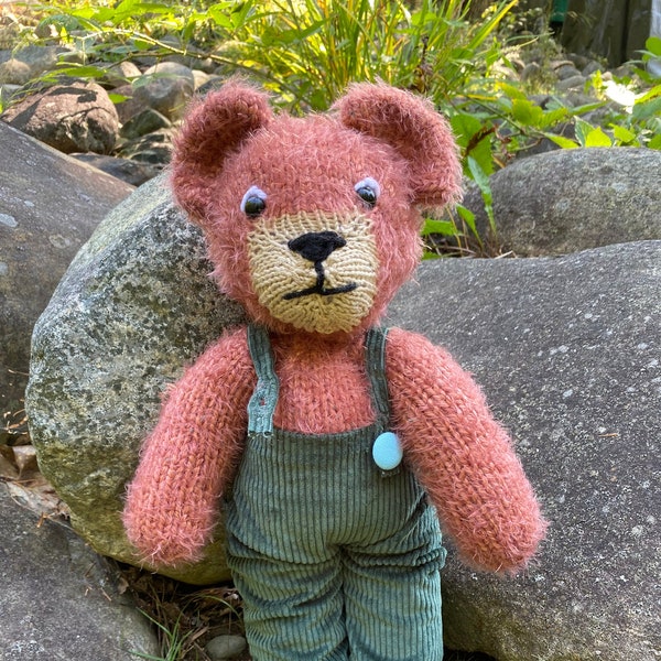 Corduroy Bear // Corduroy Bear Inspired Hand Knit Teddy Bear with Handmade Corduroy Overalls