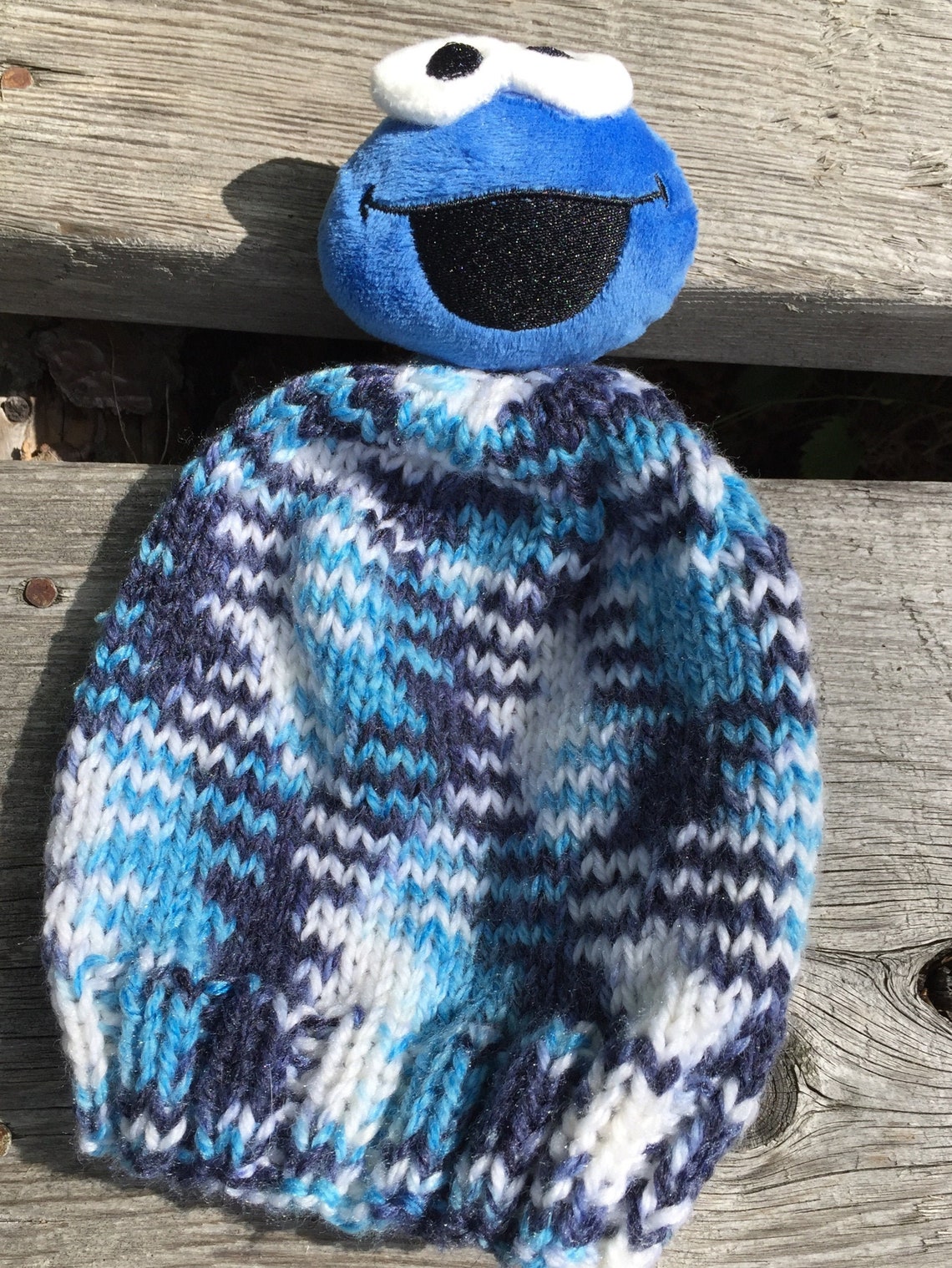 Childrens Knit Beanie Cookie Monster Etsy