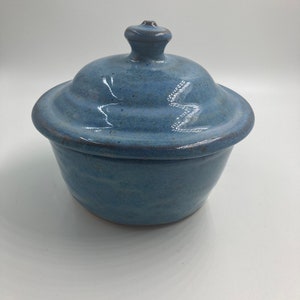 Handmade Pottery Casserole Dish with Lid: Small Blue Ceramic Baking Bowl