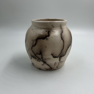 Handmade horse hair raku vase, raku pottery, ceramic raku, black and white raku vase.