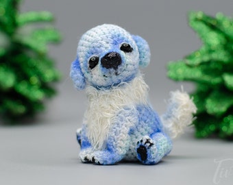 Miniature crochetted puppy dog, Micro amigurumi tiny realistic dog, Dollhouse miniatures