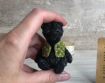 Hand-Crocheted Miniature Black Bear: 9cm Teddy Bear with Vestcollectible toy, handmade author's work
