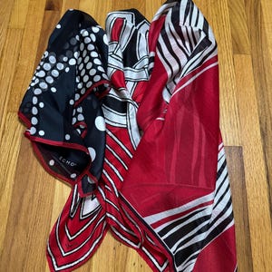 Vintage Bundle of 3 Designer Fashion Scarves | Vera Neumann | Oscar de la Renta | Red and Black Scarf